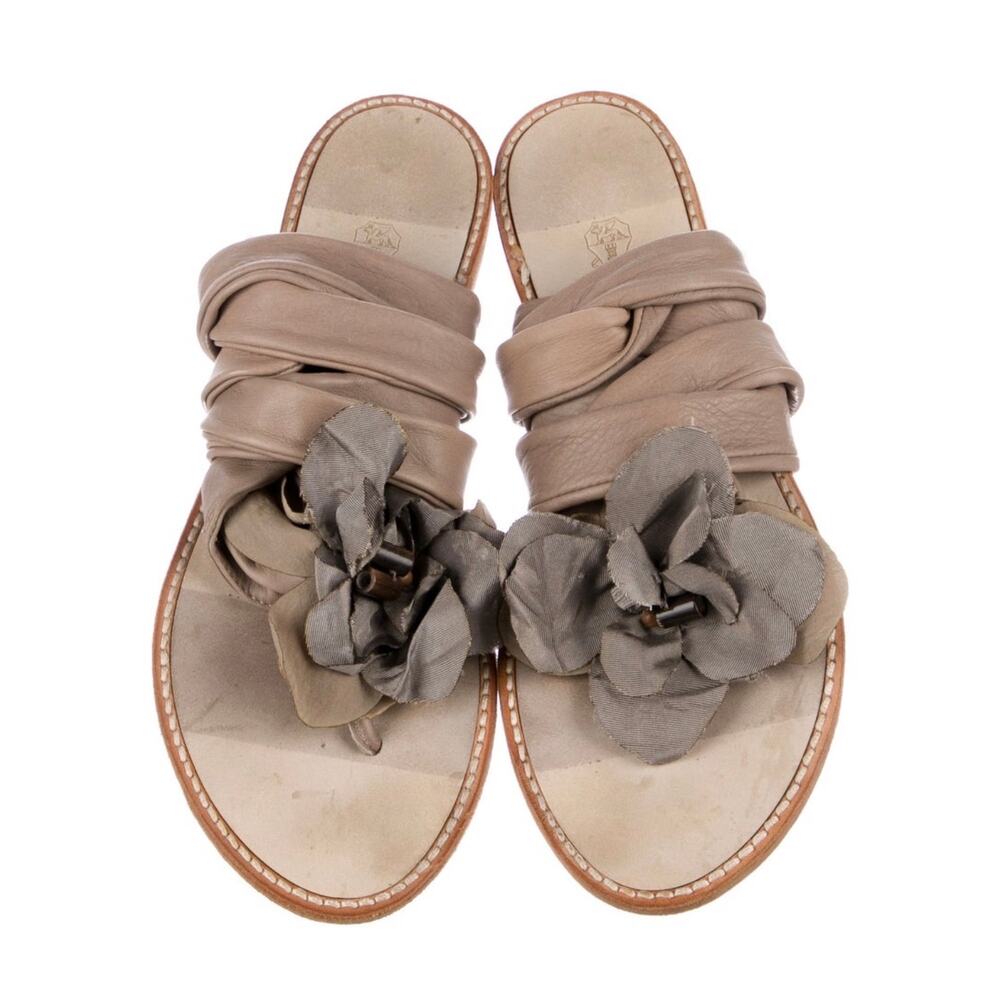 Brunello Cucinelli Beaded Leather Ankle Strap Sandals Sz 38, US 8 Italy